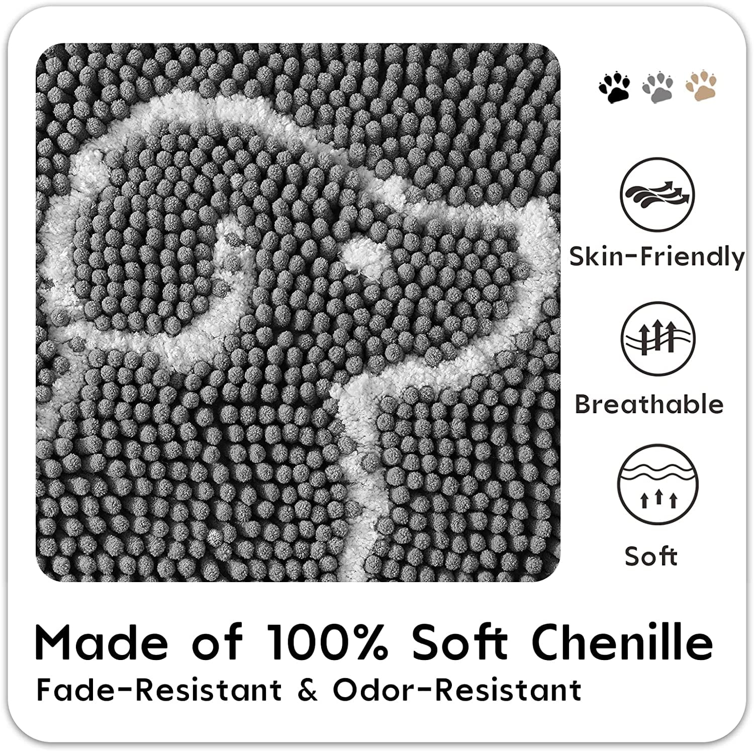 Perro & Gato Chenille Pet Mat with Paw Print Designs, Soft Microfiber Chenille, 3 Colors, 20x31 in. & 26x35 in., Size: 26 x 35, Beige