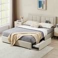 thumbnail image 2 of VECELO Queen Bed Frame with 4 Storage Drawers & USB Ports, Modern Button Tufted Upholstered Platform Bed Frame with Adjustable Headboard, No Box Spring Needed, Beige, 2 of 9