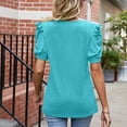thumbnail image 4 of Top de manga corta abombada para mujer, Color puro, cuello en V, corte holgado, informal, elegante, jersey de verano, Top azul lago XL, 4 of 6