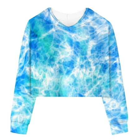 

ZMHEGW Kids Girls Casual Loose Active Full Sleeves Hoodies Sweatshirts Hooded Short Pullover Tie Dye Teen Crop Tops