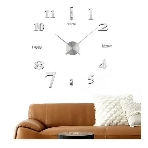 Reloj Gigante de Pared 3D Moda Grande DIY HappyWare Plata