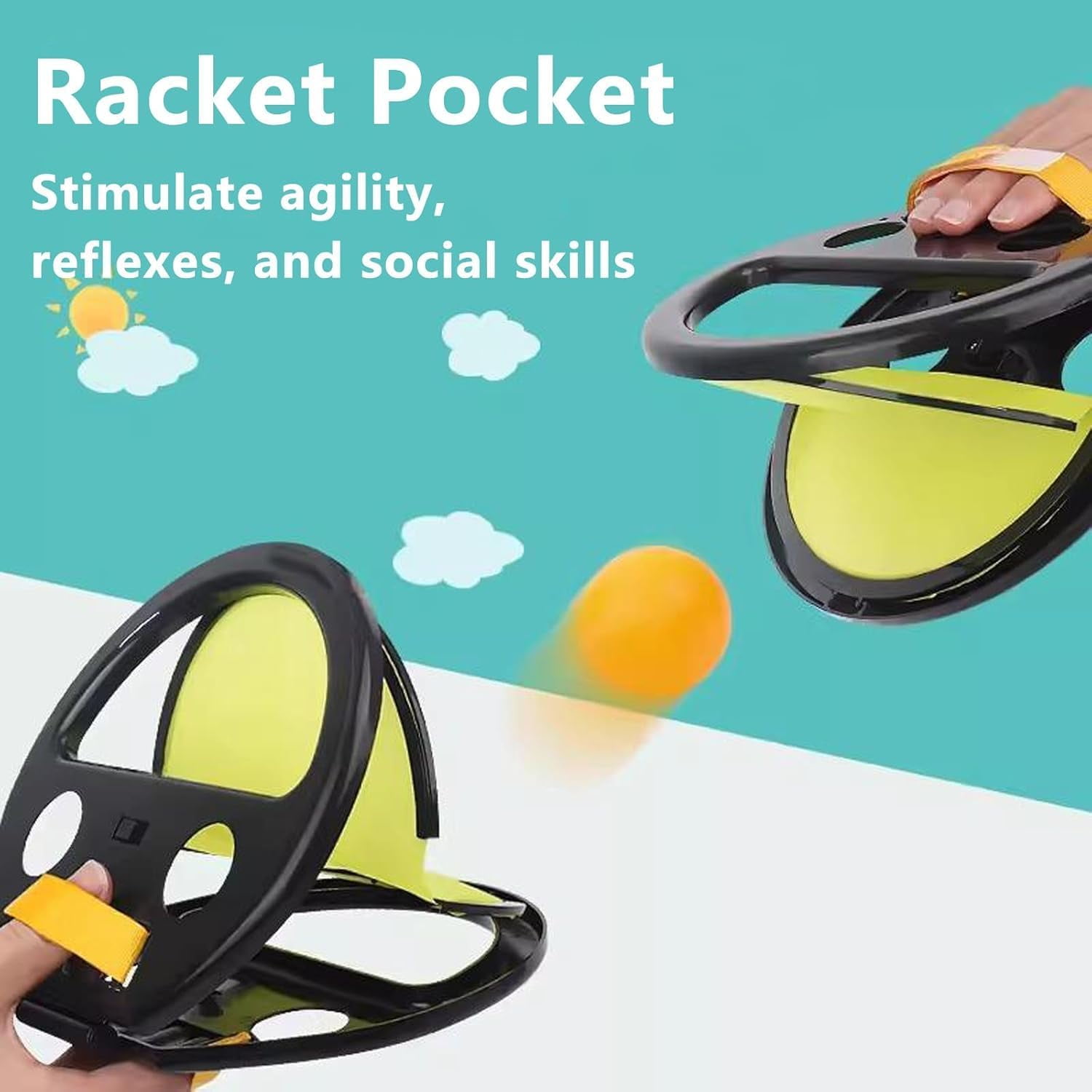 ABPETE flyball beach game,Racket-Pocket Catch Game, Racket Pocket, Toss and Catch Ball Game, Toss and Catch Ball Set,Throw Catch Ball Game(2 beats and 4 balls)