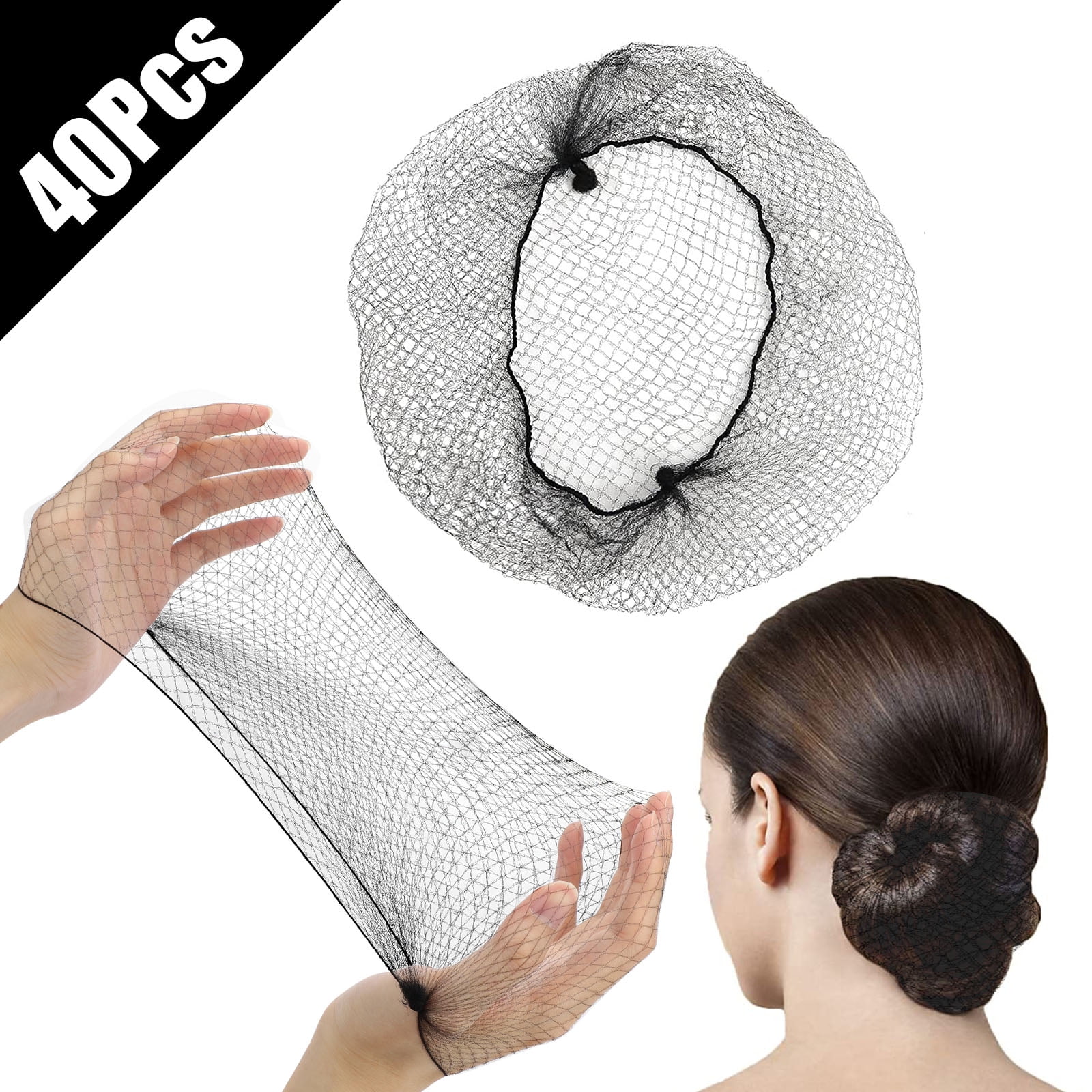40pcs Stretchable Hair Nets, TSV 20'' Women's Hair Nets for Ballet Bun