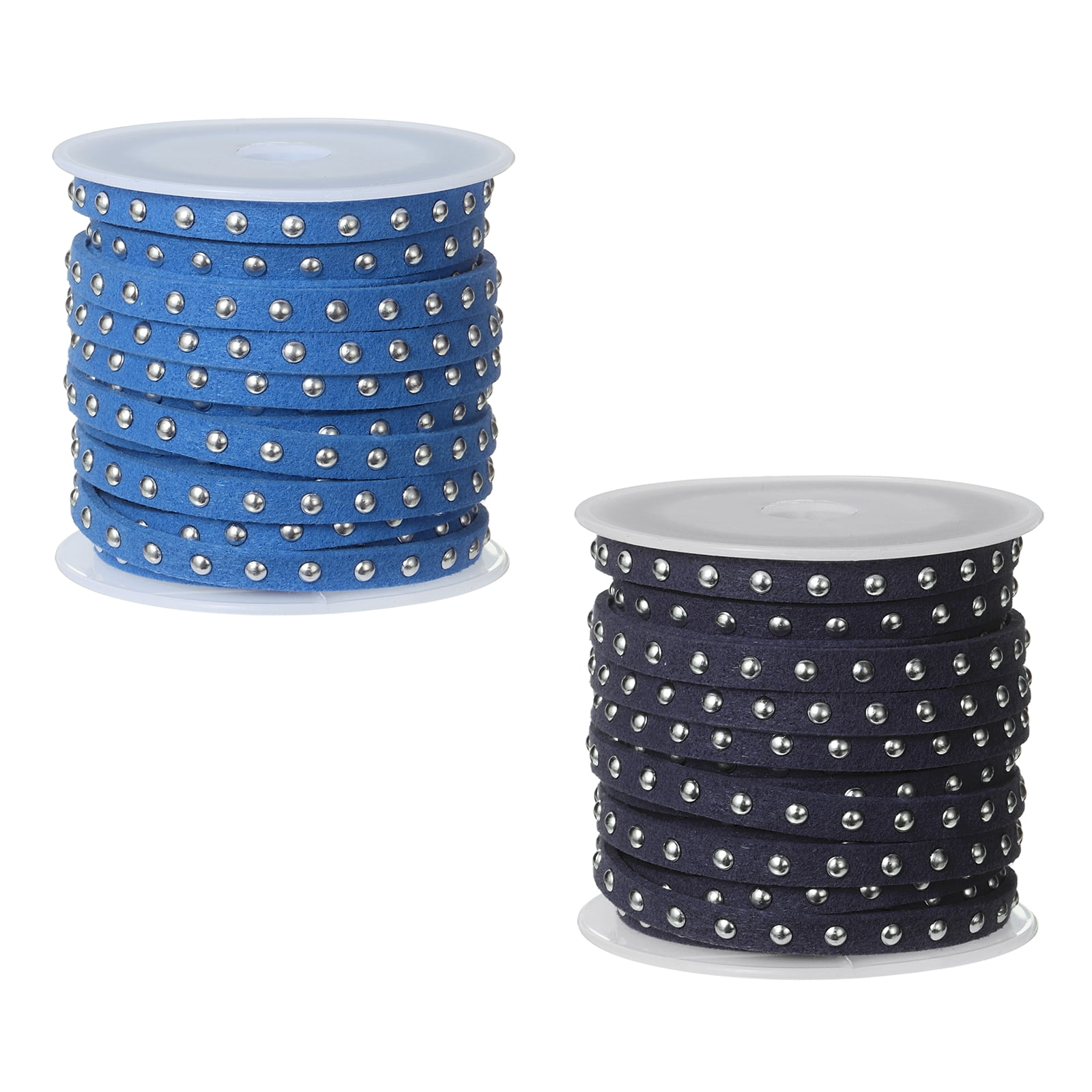 Uxcell 2 Rolls 5.5 Yard Suede Cord 5mm Wide Studded Faux Leather String Roll Flat Micro Fiber Leather Trims with Silver Rivets for DIY Jewelry Making Crafts Deco Navy Blue/Dark Blue