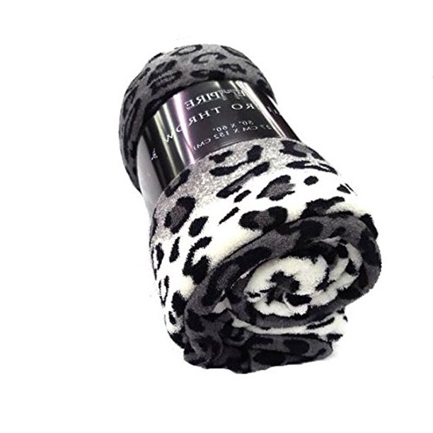 Super Soft animal Print Plush Fleece Throw Blanket Light 50" x 60" Leopard Grey