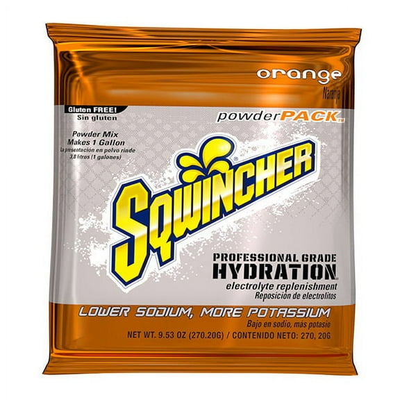 Sqwincher Regular Powder Packs, 9.53 oz Packs, 1 gal Yield, Orange, 4 Boxes/20 Each