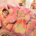 thumbnail image 4 of 3 Piece Fluffy Faux Fur Duvet Cover Set , Luxury Ultra Soft Velvet Shaggy Plush Bedding Set, Fuzzy Comforter Cover with 2 Furry Pillow Cases, Zipper Closure, Queen King Size, 4 of 7