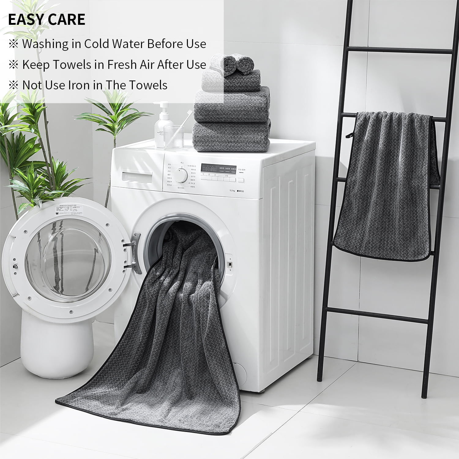 Kebury Bath Towels Set of 8, 2 Large Bath Sheets, 2 Hand Towels, 4 Washclothes, Soft Microfiber Shower Towel Quick Dry High Absorbent Family Hotel Bathroom Towel Set Collection (Black)