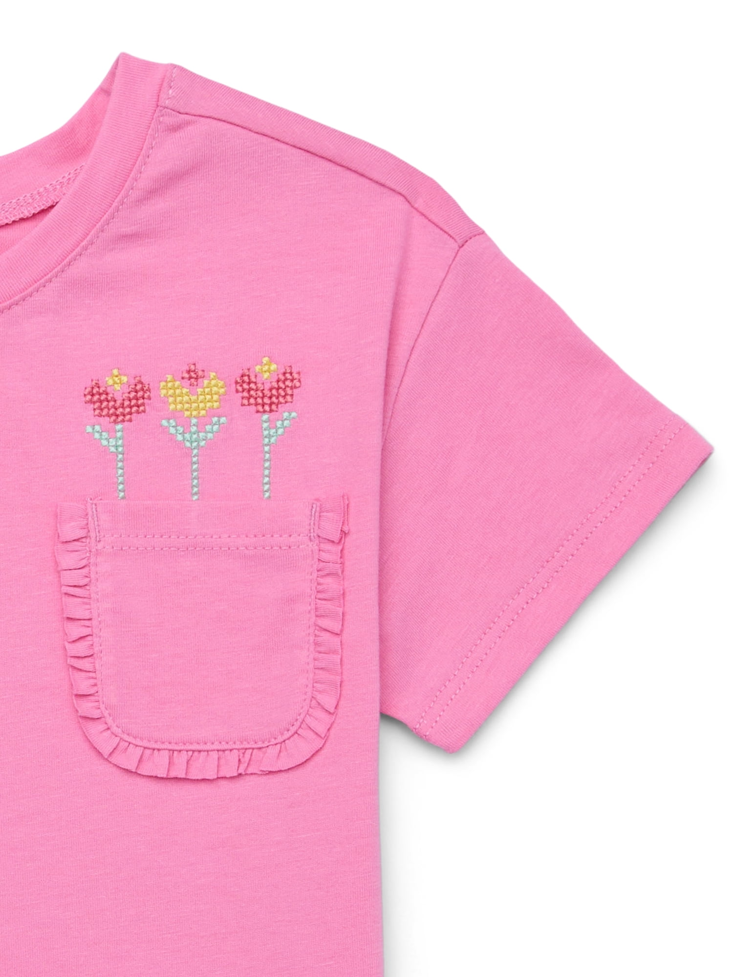 Garanimals Toddler Girl Short Sleeve T-Shirt with Ruffle Pocket, Sizes 18M-5T