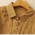 thumbnail image 4 of POIUYTR Shirts for Women Cotton Linen Trendy Summer 3/4 Sleeve Button Down Solid Color Blouse Lightweight Dressy Casual Work Shirts Tops, 4 of 5