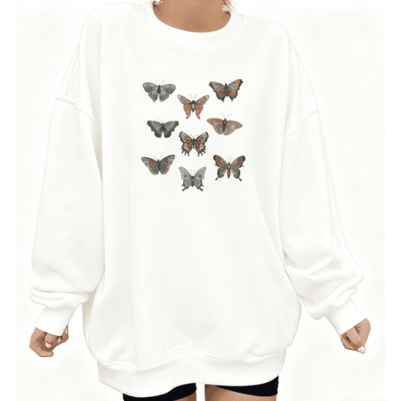 Botanical Sketch Print Sweatshirt Sweatshirt White S-3XL Minimalist Style Popular pattern trendy ins style round-neck long sleeve Tops