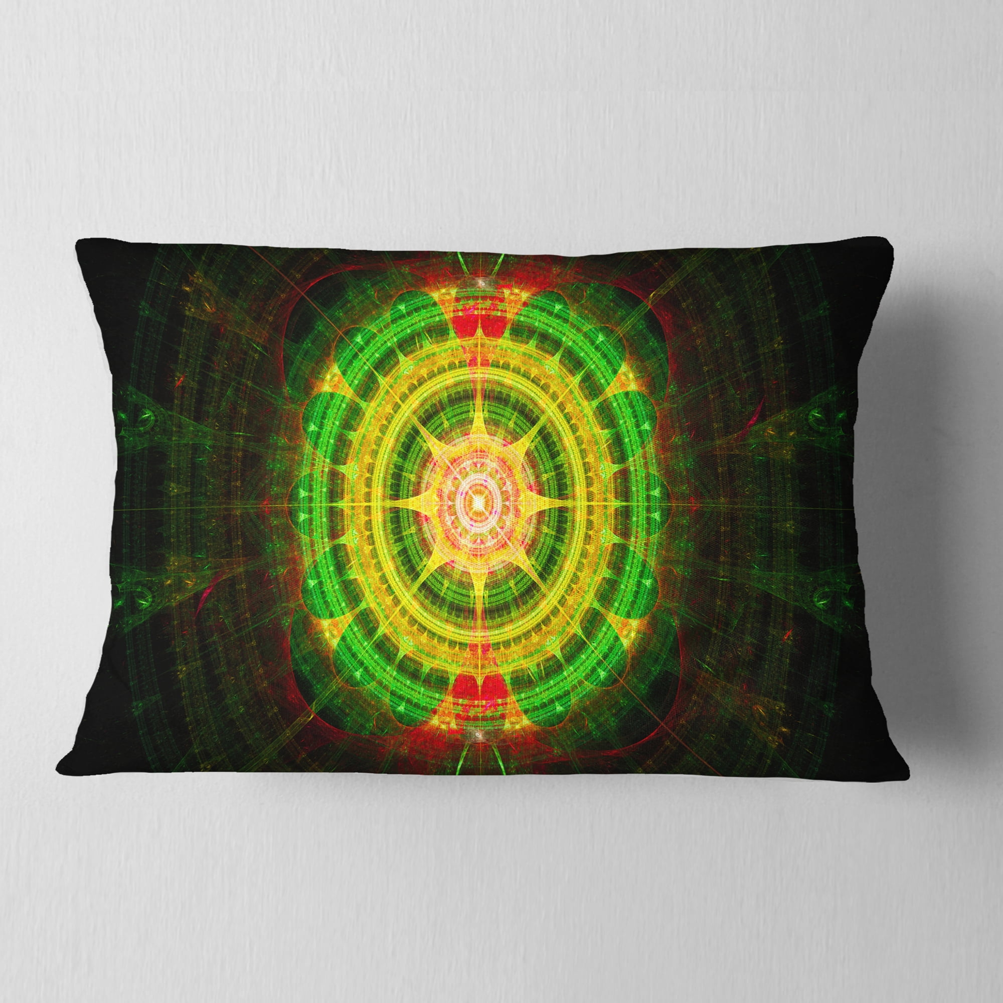 Designart Bright Green Fractal Sphere - Abstract Throw Pillow - 12x20