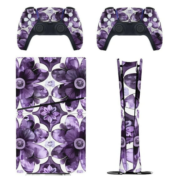 Skin Sticker for PS5 Slim Standard PS5 Pro Disc Digital Edition Console and Controllers Decals for Playstation 5 (Purple Flower ,PS5 Pro Standard)