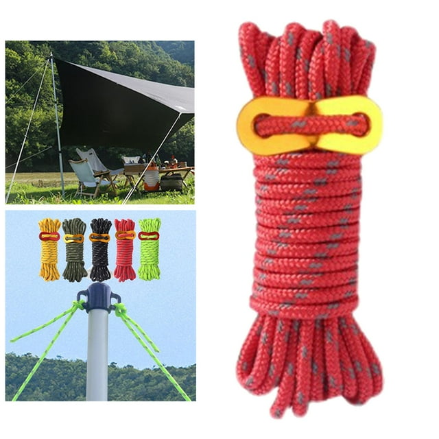 Cuerda para tienda de Guy Lines con ajustador de aluminio, cuerda de campamento ligera de resistencia de 13 pies para tienda de senderismo, tela rojo