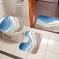thumbnail image 4 of Blue Brown Bath Mat 3 Piece Bathroom Rug Set, Gradient Geometric White Water Stripes Modern Non Slip Bath Rug Contour Mat and Toilet Lid Cover, Absorbent Shower Mats Soft Bath Rugs and Mats Sets, 4 of 8