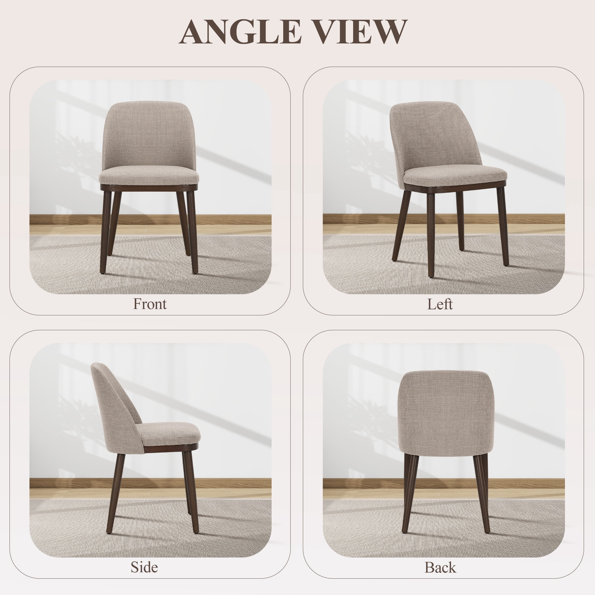 Modern Upholstered Dining Chairs Set of 2 — Fabric Padded Side Chairs with Solid Wood Legs for Kitchens and Dining Rooms, Camel
