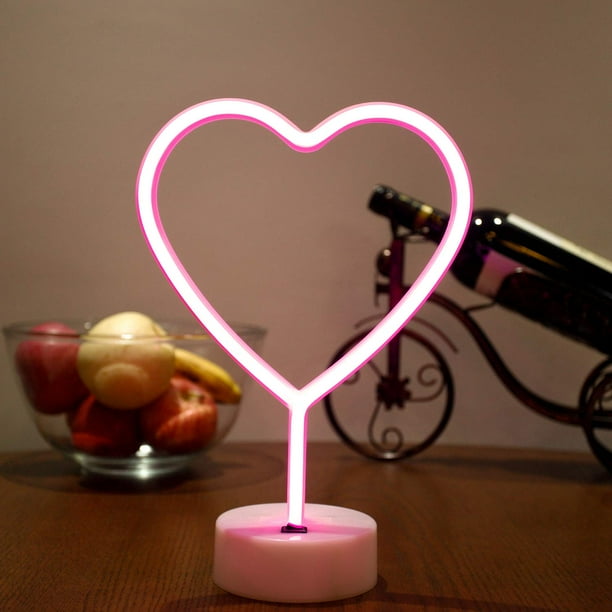 Neon Heart Light LED Night Light with table stand for Bedroom Bar