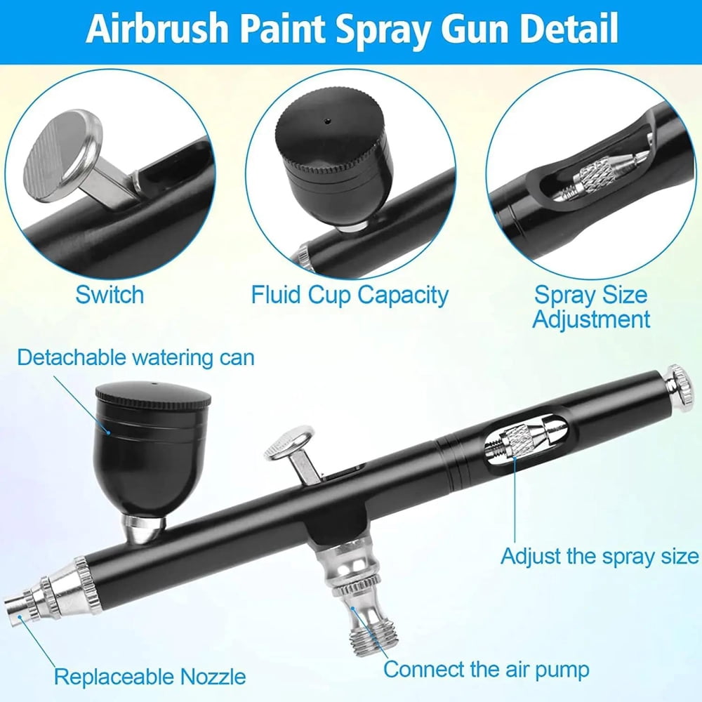 Dual Action Gravity Feed Airbrush Spray Gun 0.3mm Nozzle Professional Air Brush Paint Tool for Cake Decorating Nail Art Tattoo Makeup Model Craft Painting Hobby Spray Pen Kit