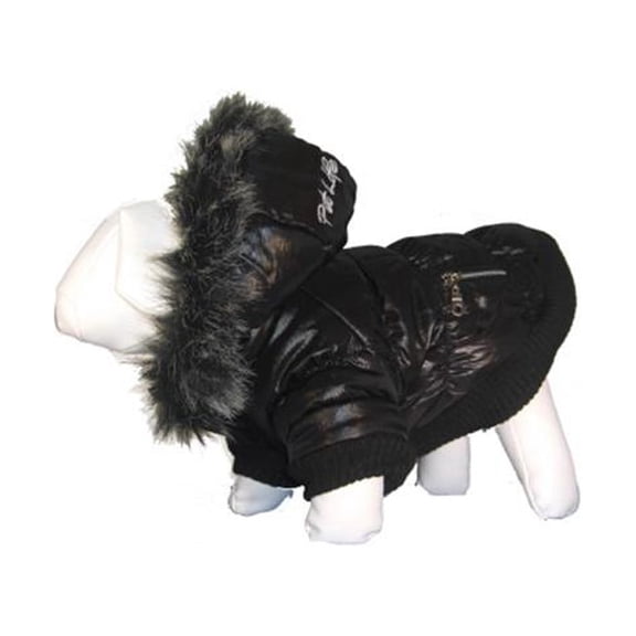 Pet Life 1BKXS Black Metallic Fashion Parka with Removable Hood-XS