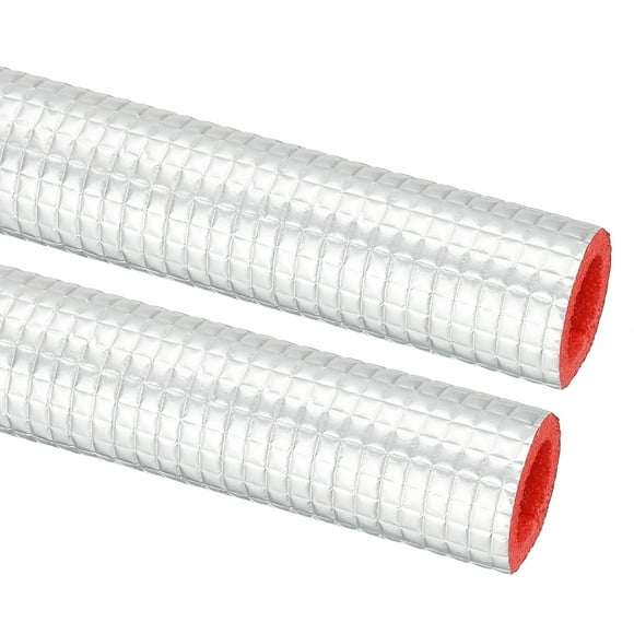 Unique Bargains 2Pcs 6.6Ft 13/16"ID 1-1/4"OD Insulation Foam Tube with Aluminum Foil,Silver Red