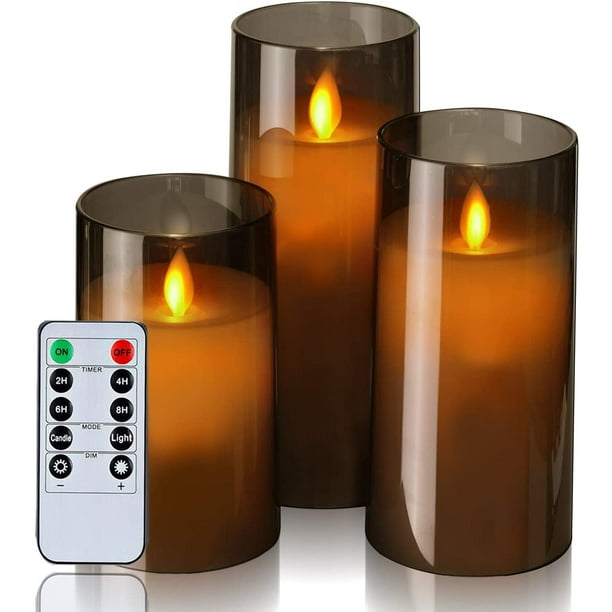 Gray Flickering Flameless Candles, Battery Operated Acrylic LED Pillar  Candles with Remote Control and Timer, Set of 3 - Walmart.com