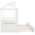 thumbnail image 2 of Hommoo Twin Size House Bed, Wood Platform Bed with Roof Window and Trundle, White, 2 of 7