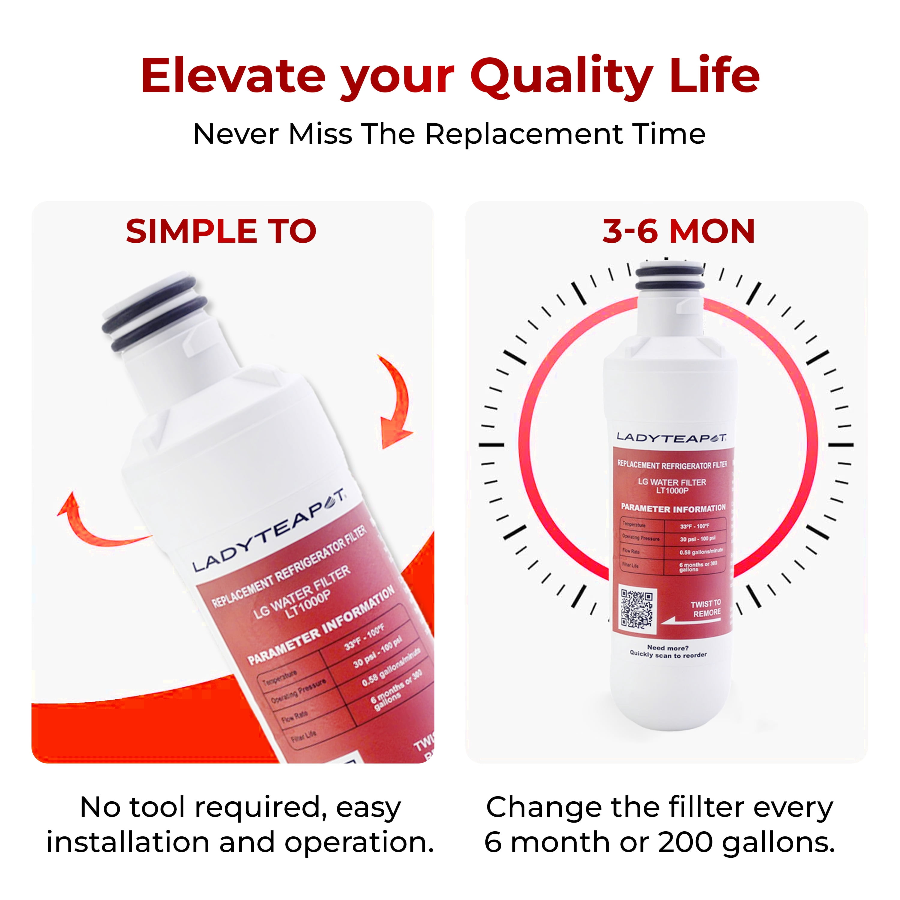 LT1000PC Replacement Water Filter, Compatible with LT1000PC/PCS, LT1000PC, LT-1000PC, MDJ64844601, ADQ747935 ADQ74793504 Filter and LT120F ADQ73334008 Fresh Air (3+3 Count)