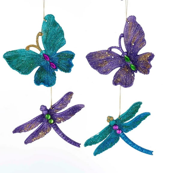 Kurt Adler Multi-color Plastic Decorative Accent Sparkling Butterfly Christmas Ornaments, 4 Count