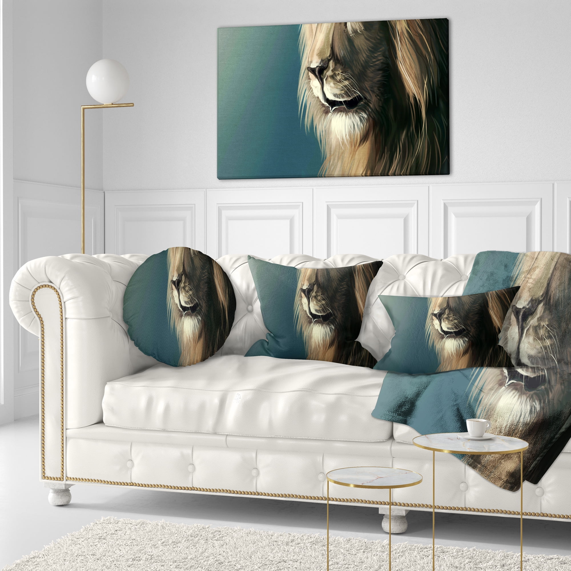 Designart Lion with Serious Look - Animal Throw Pillow - 12x20