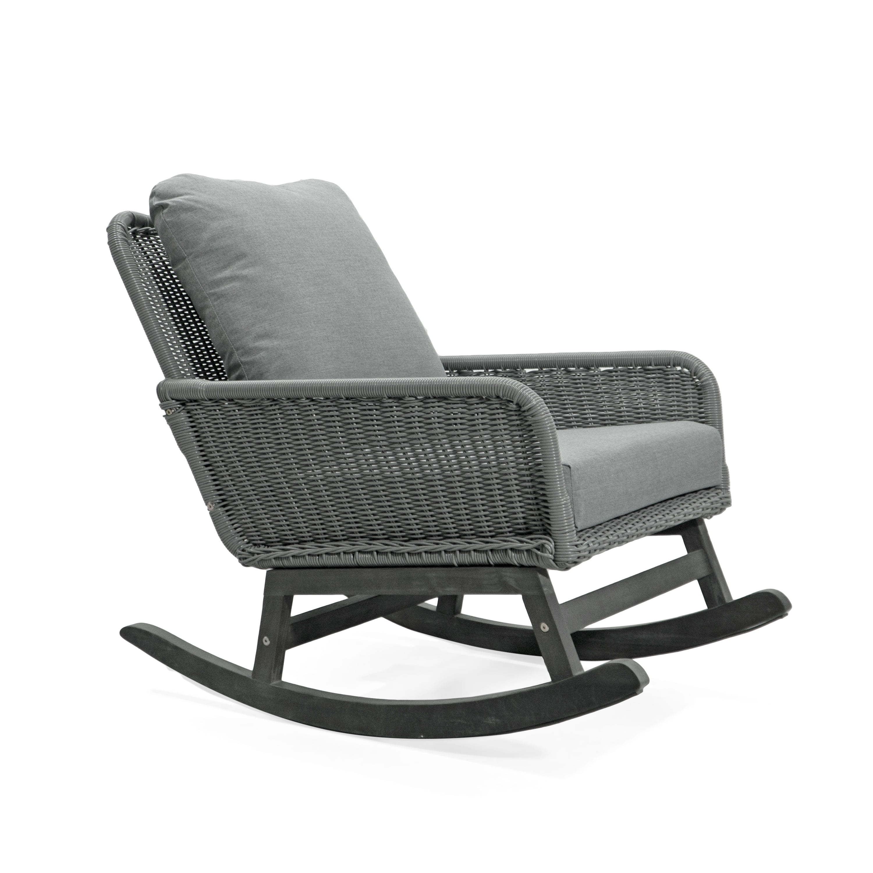 Euroco Modern Wicker Rocking Chair with Cushions, PE Rattan Patio Rocker with Wooden Frame for Indoor & Outdoor Use