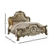 ACME Dresden Queen Bed in Bone Synthetic Leather & Gold Patina