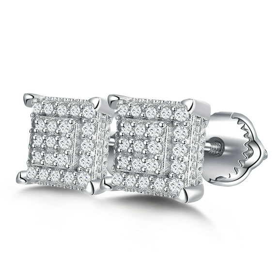 Kaydenana 1 Pair 0.5 Carat Moissanite 925 Sterling Silver Stud, Square Four Prong Full Pave Earrings for Women