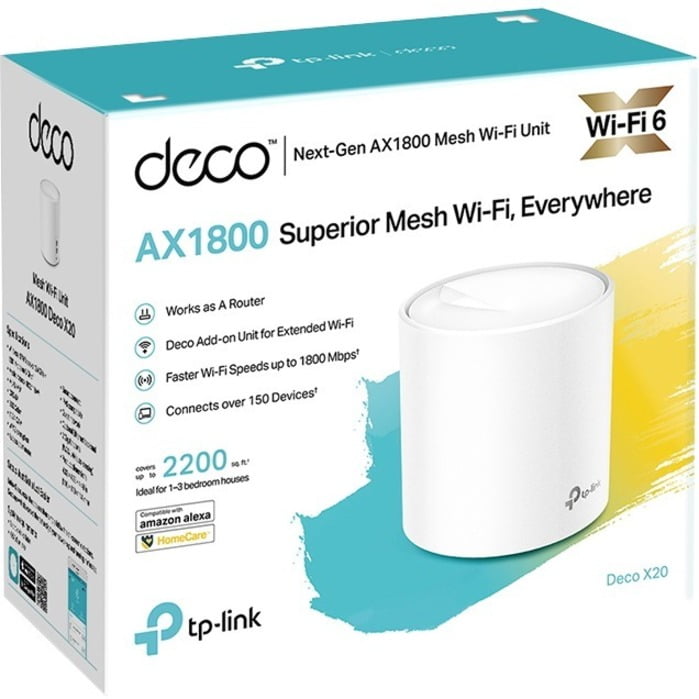 TP-Link, Wi-Fi 6 Mesh System, Deco X20, 2-Pack Whole Home Coverage