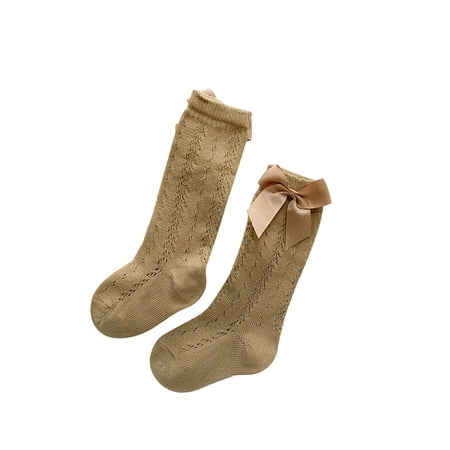 

Biekopu Toddlers Knee-high Stockings Baby Girl Socks Bow Cotton Mesh Breathable Socks Summer Bow Hollow Spanish Style Long Socks