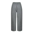 thumbnail image 7 of Mohiass Striped Linen Pants Women Side Button Elastic Waist Capri Gauze Pants Lightweight Summer Beach Cropped Trousers 2025 Black M, 7 of 7
