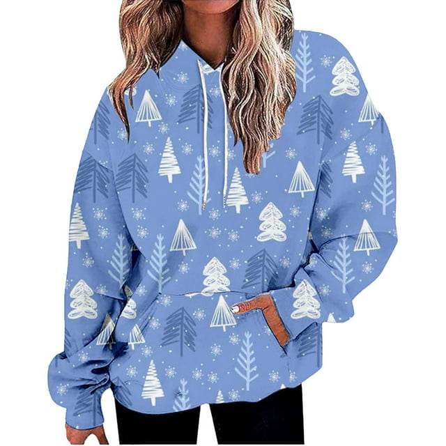 Sweat à Capuche à Manches Longues pour Femmes Imprimé de Noël Mode Hiver Vêtements de Noël