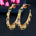 thumbnail image 2 of Bohemian Multicolor CZ Women Pageant Dangle Tassel Square Round Hoop Earrings, 2 of 8