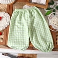 thumbnail image 2 of FRSASU Girl's Summer Gingham Bubble Pants Casual Plaid Elastic Waist Long Bloomers Trousers Lounge Bottoms Sweatpants Green, 2 of 5