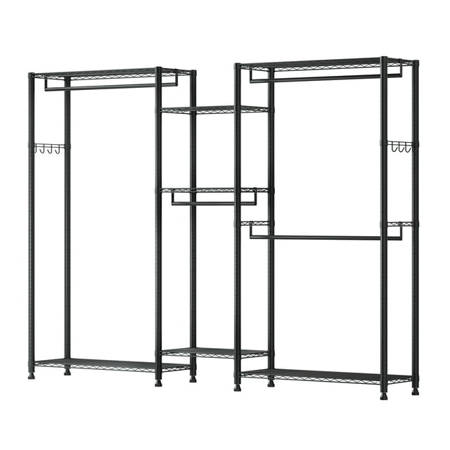 KFFKFF Clothing Garment Rack, Heavy Duty Closet Wardrobe, 7 Adjustable Tiers Clothes Racks with Steel Frame, 850 lbs Load Capacity Clothes Rack