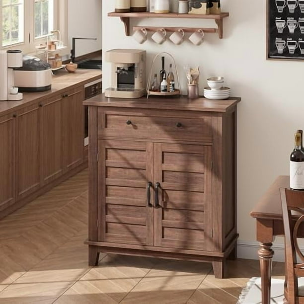Gabinete de Almacenamiento Rústico de 31.5 Pulgadas con 3 Estantes Ajustables, Organizador Estilo Campestre con Puertas de Listones, Impermeable para Cocina