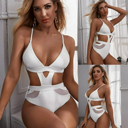 

Finelylove Women Swimsuits Tummy Concealing Sport Bra Style Bikini White L