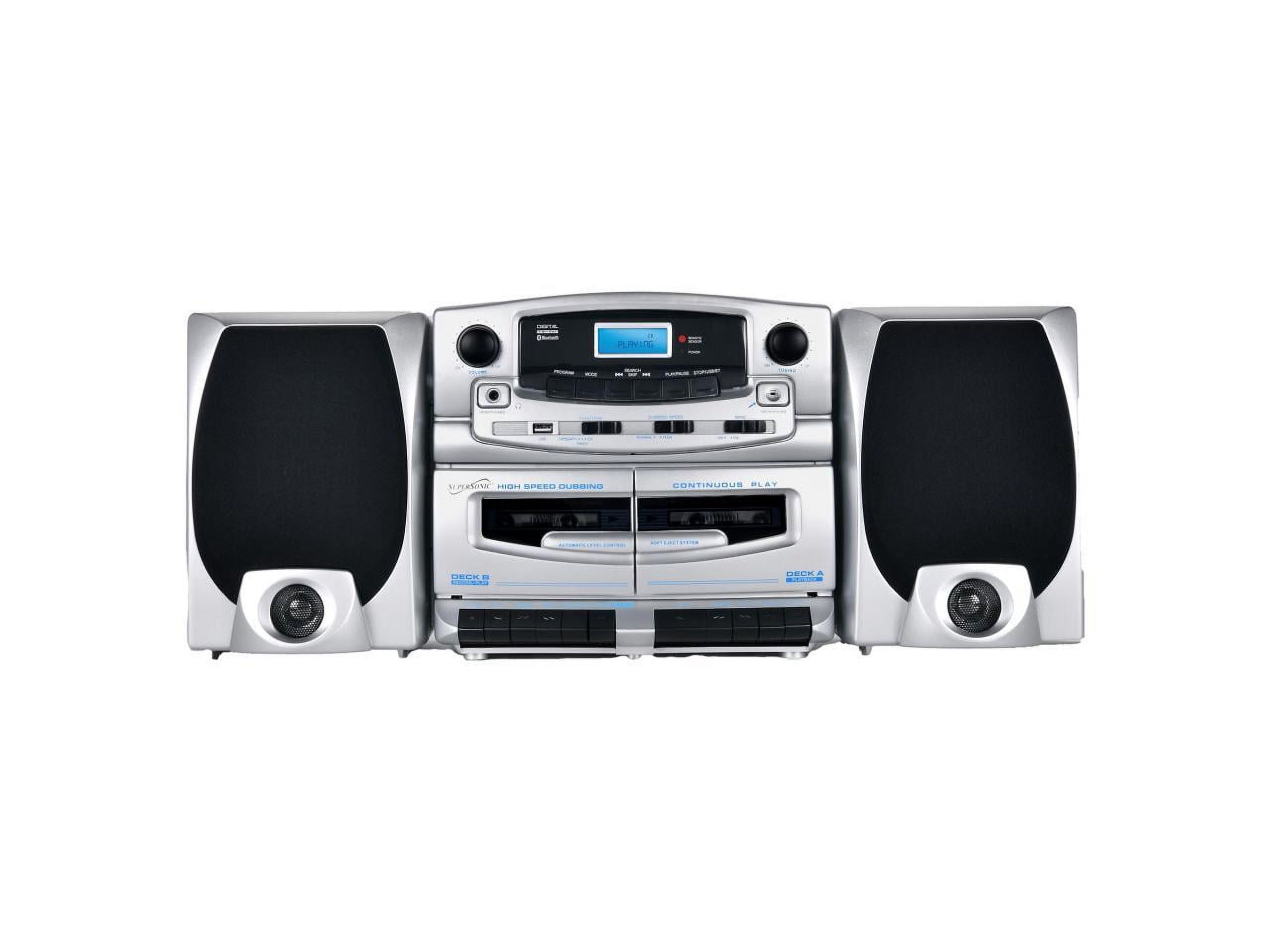 Supersonic SC-2121BT Bluetooth Entertainment Audio System, Bluetooth 5.0, op Loading MP3/CD Player, AM/FM Radio, USB Input, Double Cassette Recorder, High-Performance Detachable Speakers, AC/DC