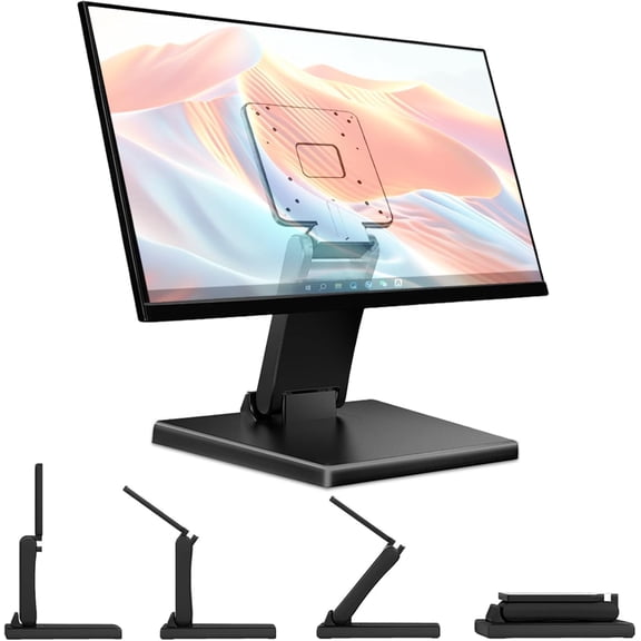 Low Profile Monitor Stand, LCD TV Foldable Mount for Desk, Lay Flat Stand for 12-24" Screens, Adjustable Base with VESA Hole 75x75mm and 100x100mm