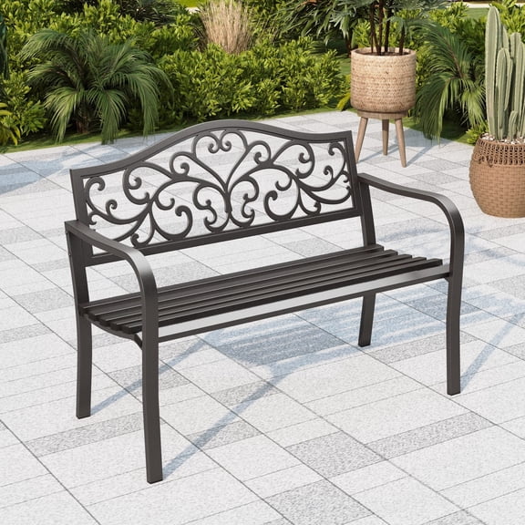 Alpha Joy 33.5" Patio Garden Bench Slatted Seat for Lawn, Park, Flower