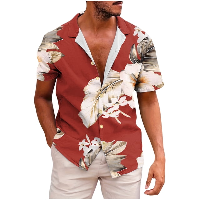 Shorts pour Hommes, Chemises pour Hommes, Chemise Décontractée à Col Rabattu Imprimé Manches Courtes Boutonnée