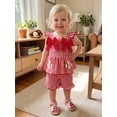 thumbnail image 5 of BemeyourBBs Kids Toddler Baby Girls Baseball Outfit Cute Baby Girl Summer Clothes Bows Baseball Embroidery Ruffle Camisole Tank Top with Plaid Shorts Set Toddler Baby Girls Summer 2-piece Outfit, 5 of 9
