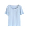 thumbnail image 6 of FNFYFH Cute Pjs Set for Women Ribbed Knit Cotton Sleepwear Short Sleeve Lounge Pajamas Set with Built in Bra, 6 of 10