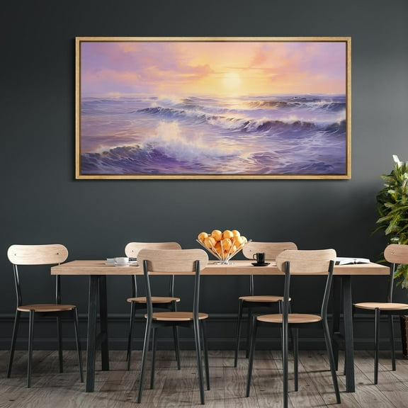 IDEA4WALL Extra Large Framed Canvas Print Wall Art Sunset Surge Dynamic Ocean Waves Classic Art Rustic Seascape Fine Art Oversized Artwork Minimalist Relax/Calm for Rooms - 60"x30"