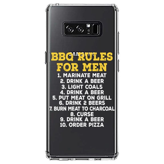 DistinctInk Clear Shockproof Hybrid Case for Samsung Galaxy Note 8 - TPU Bumper Acrylic Back Tempered Glass Screen Protector - BBQ Rules for Men