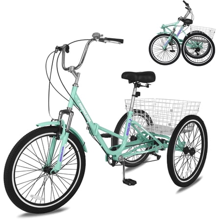 Lilypelle Folding Tricycle for Adult , 20/24/26in Wheel 7-Speed Unisex Three Wheel Cruiser Bike